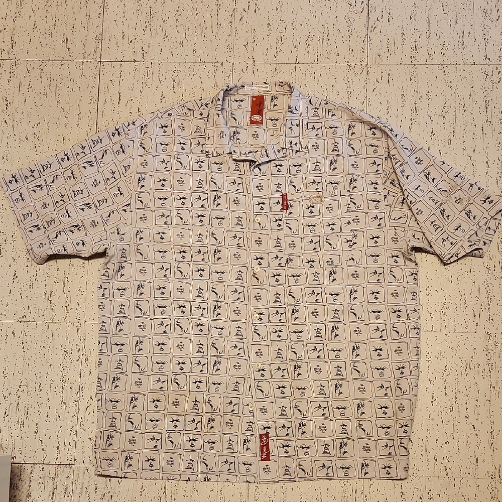 Ecko Many Faces Graffiti Style AOP Button Down Short Sleeve Casual Shirt Y2K